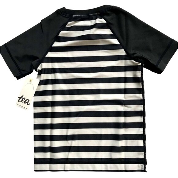 NWT Tea Collection Jet Black Striped SS Rashguard UPF 40+ Unisex Size 3 - Picture 4 of 6